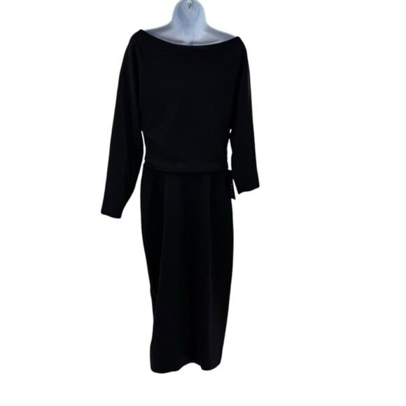Tuckernuck NEW Black Esta Formal Long Sleeve Asymmetrical Midi Dress Size 4 - Picture 7 of 11